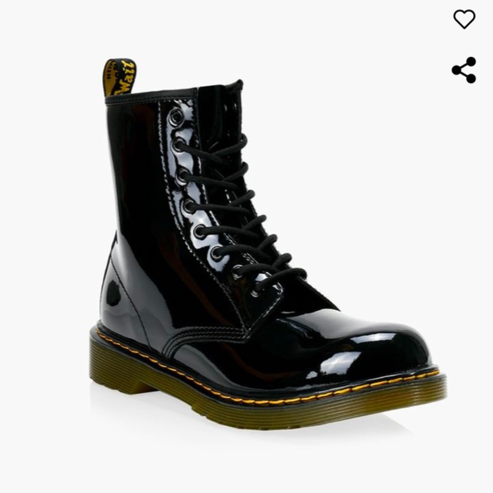 Dr. Martens 1460 Black Patent Leather Boots Yellow Stitching Girl US 3 / EU 34